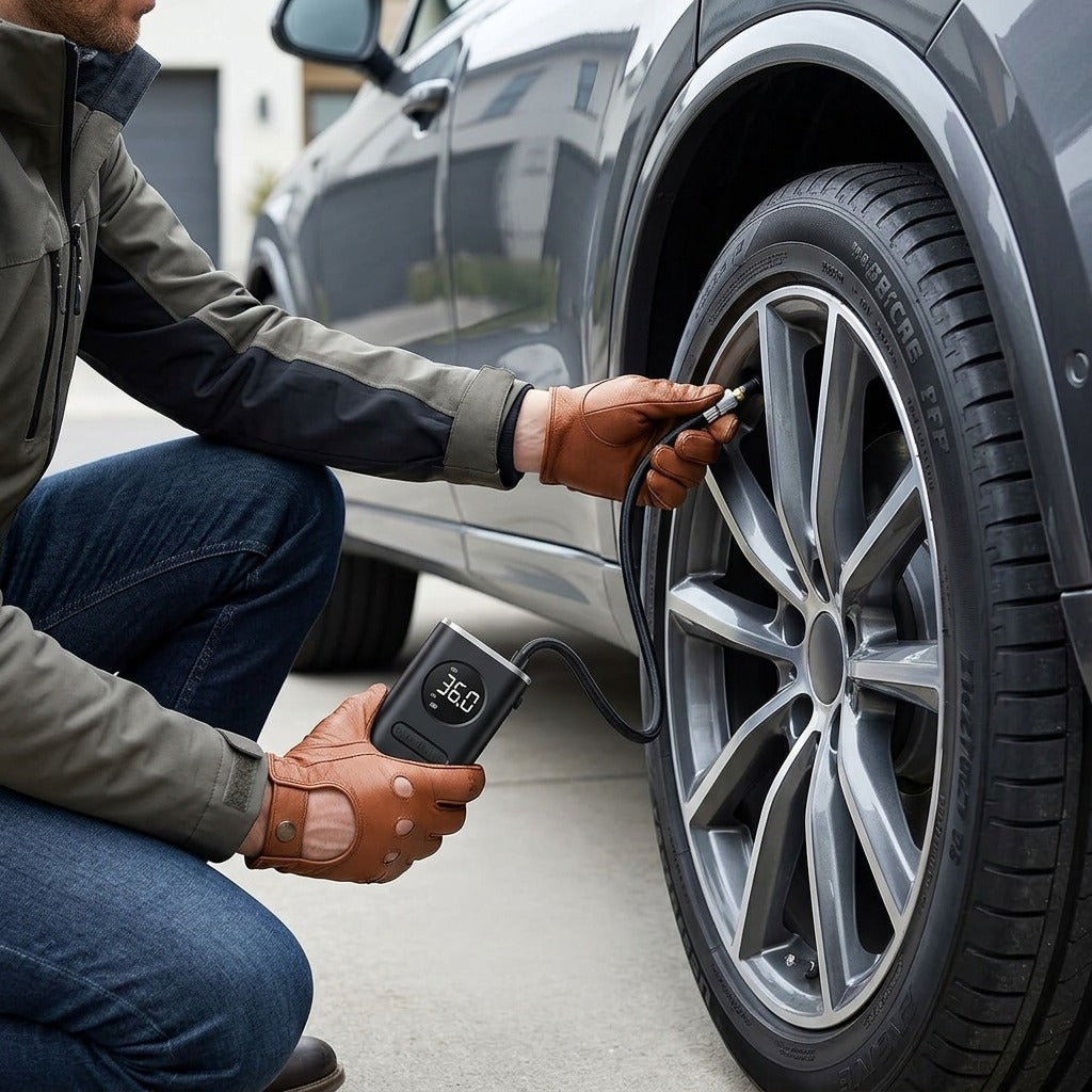 Portable Electric Tire Inflator β Digital Air Compressor with Auto-Stop for Cars & Bikes