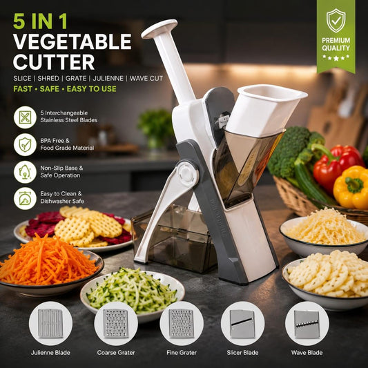 5-in-1 Manual Vegetable Cutter – Multi-Function Slicer, Chopper & Grater