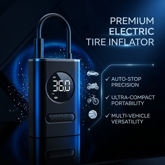 Portable Electric Tire Inflator – Digital Air Compressor with Auto-Stop for Cars & Bikes